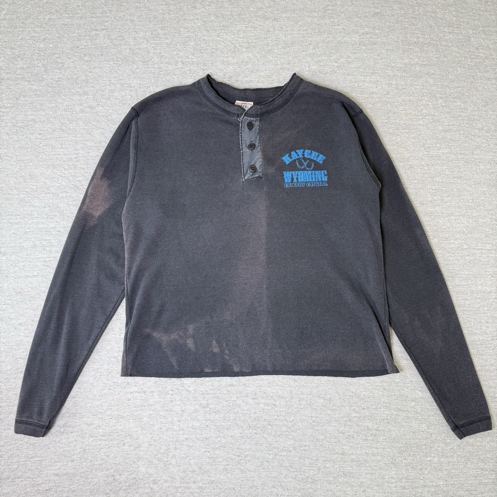 Vintage Buffalo Cowboy Henley Men's Crop Shirt 2XL Wyoming Rodeo Graphic USA